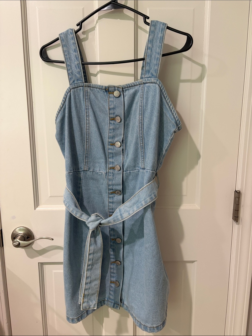 ASOS Don’t Think Twice Light Wash Denim Button-Front Mini Dress with Belt